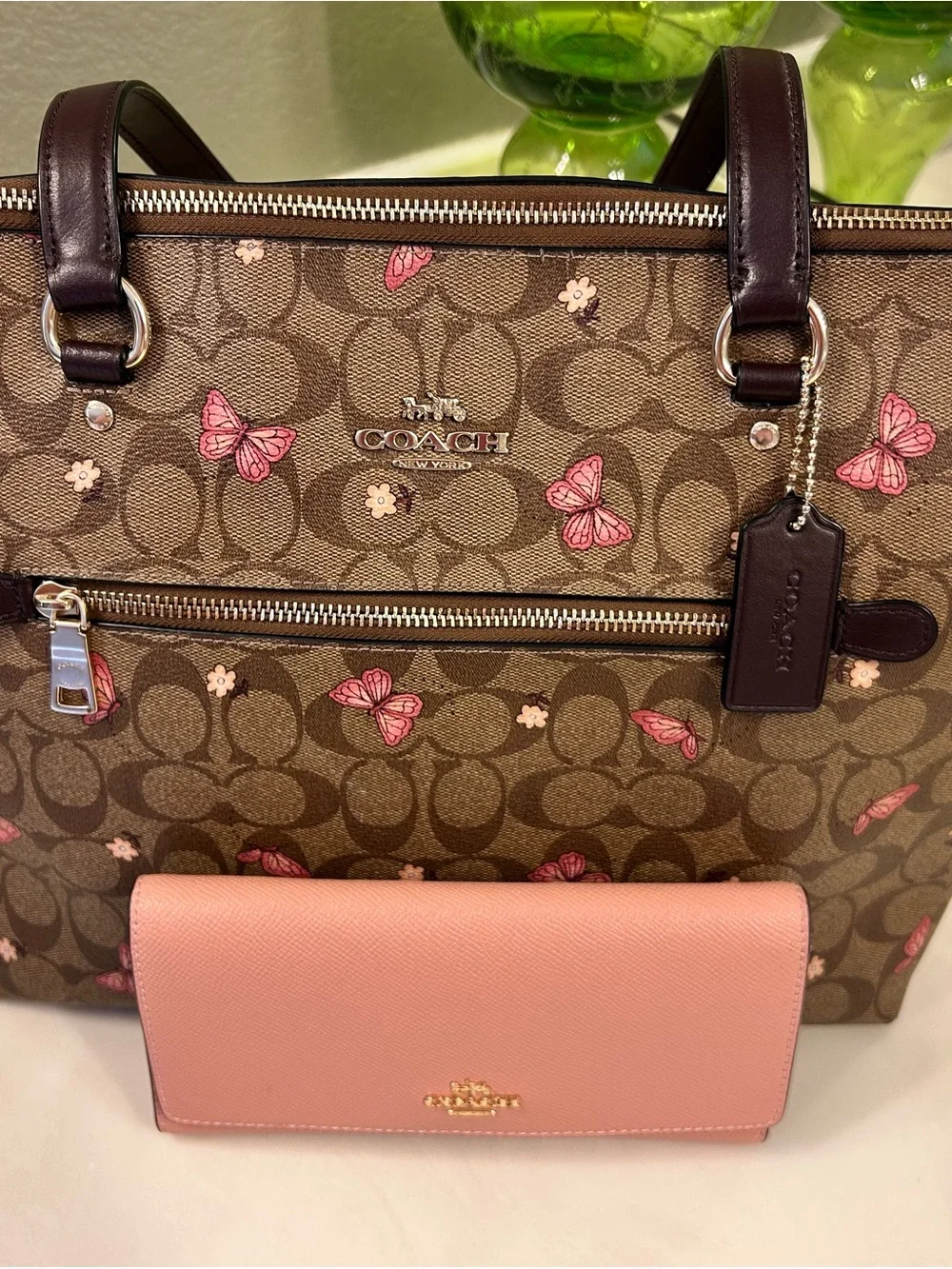 Coach Signature Print Tote with Butterfly Accents AND Coordinating Wallet! - Picture 9 of 16